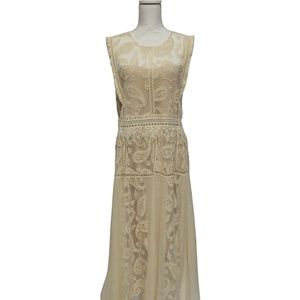 Anthropologie Beatrice b. Paisley Crochet Ivory Midi Dress Size 14 XXXL
